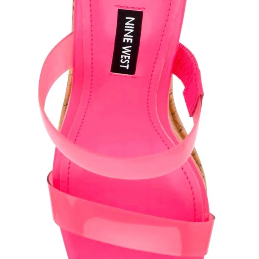 Nine West Rapps Pink Platform Faux Cork Wedge Sandal Size 8.5
